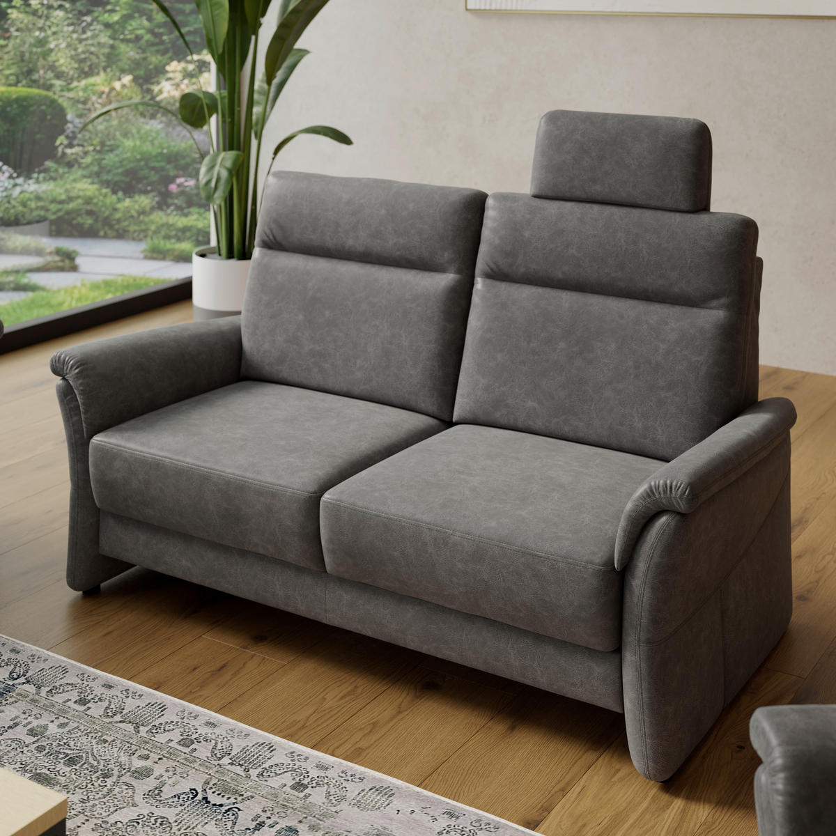 2,5-SITZER Mikrofaser Dunkelgrau  - Dunkelgrau/Schwarz, KONVENTIONELL, Kunststoff/Textil (170/99/91cm) - Elegando