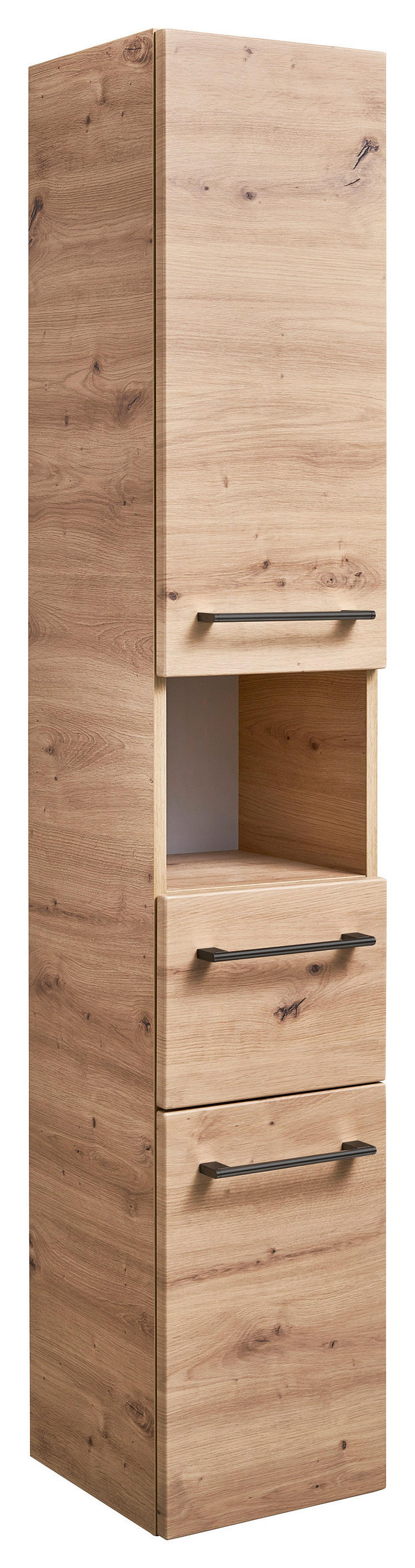 HOCHSCHRANK 30/168/33 cm  - Schwarz/Eiche Artisan, Lifestyle, Glas/Holzwerkstoff (30/168/33cm) - Sadena