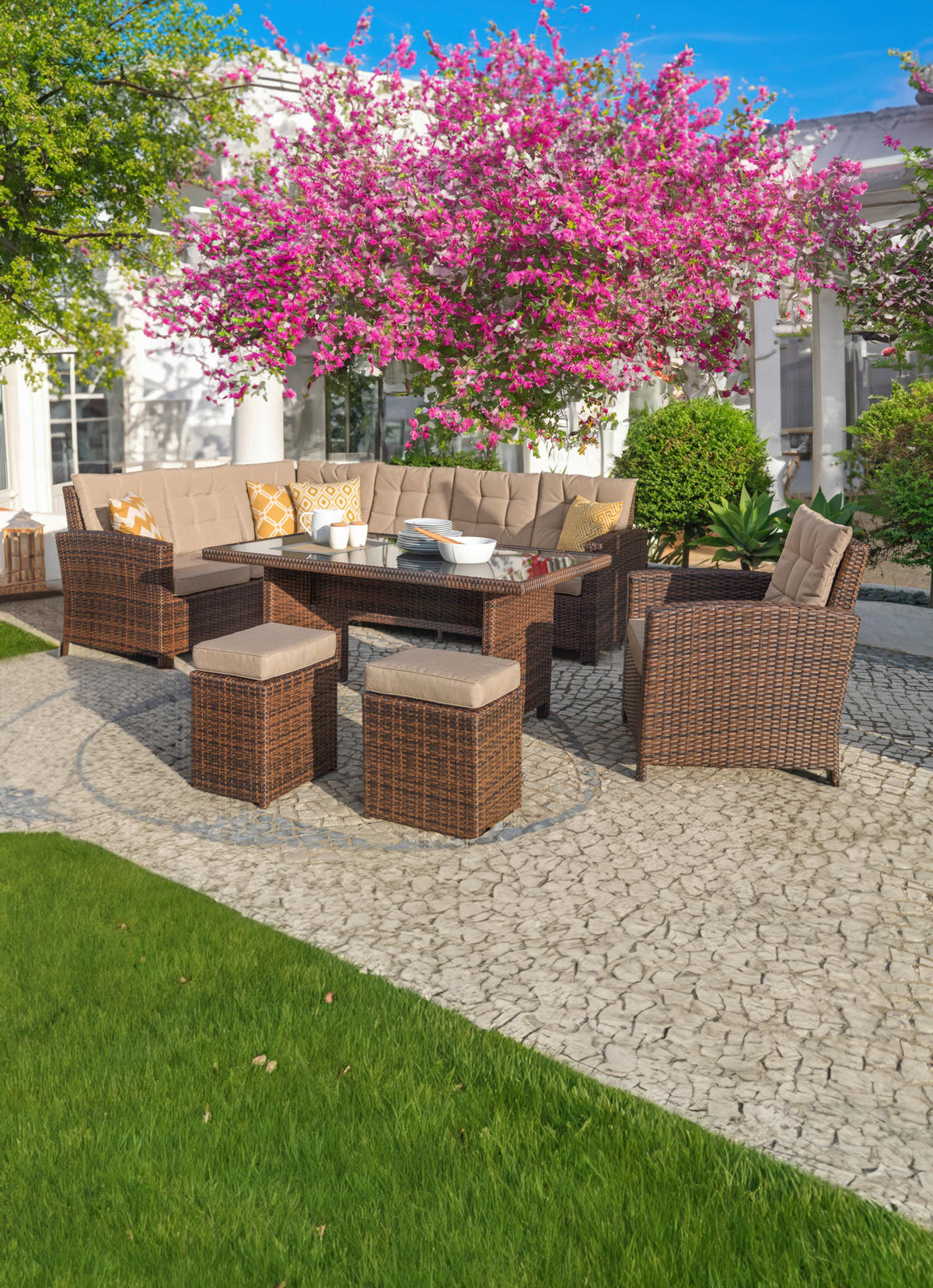 ZAHRADNÍ SADA 22dílné, kov, plast, sklo, textil - hnědá/béžová, Romantický / Rustikální, kov/textil - Ambia Garden