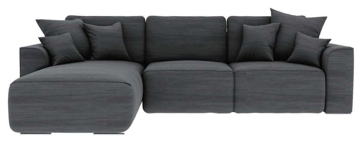 ECKSOFA in Cord Dunkelgrau  - Chromfarben/Dunkelgrau, Konventionell, Kunststoff/Textil (195/293cm) - MID.YOU