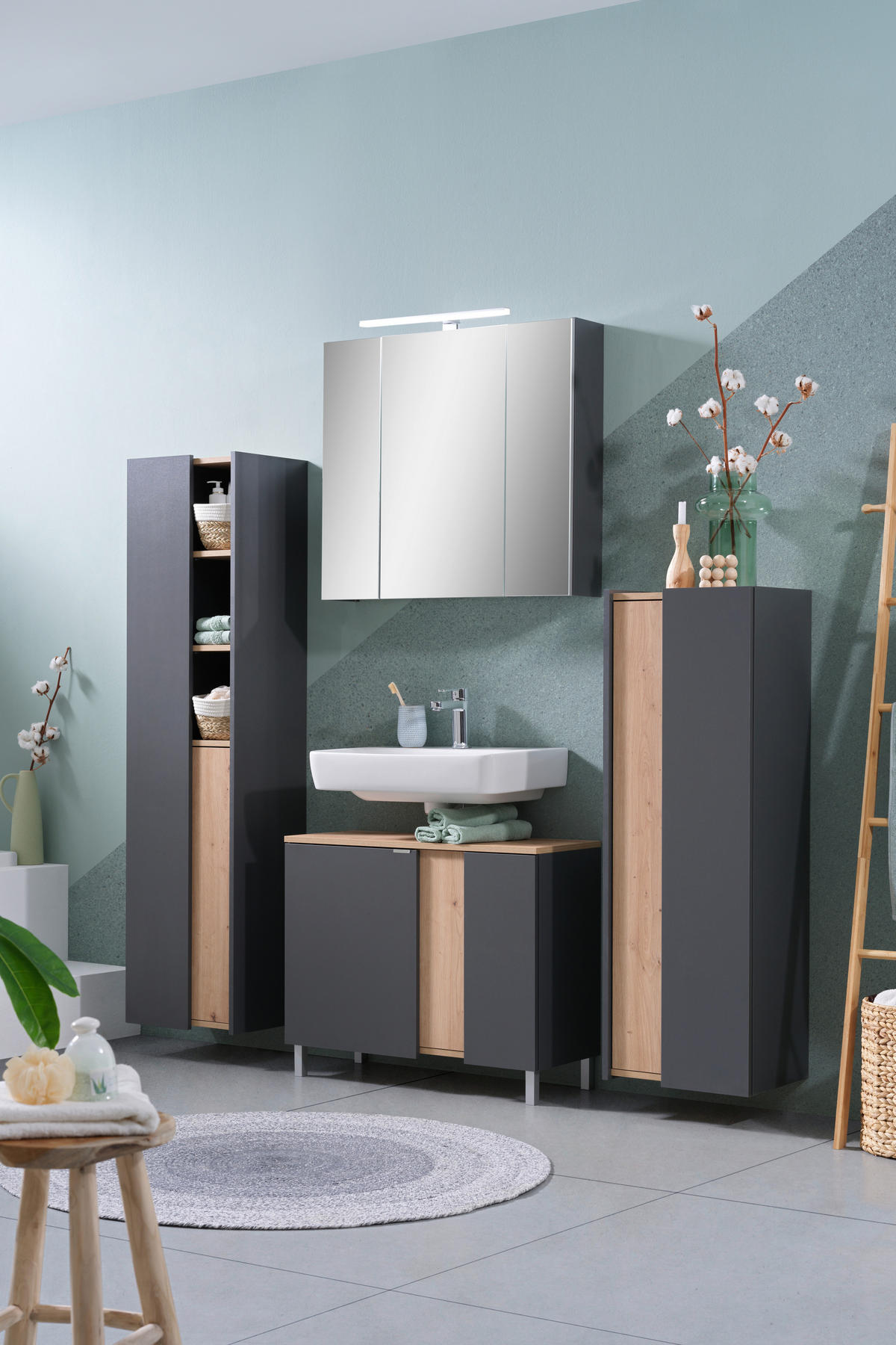 WASCHBECKENUNTERSCHRANK 80/56/32 cm  - Anthrazit/Silberfarben, Basics, Holzwerkstoff/Metall (80/56/32cm) - home24