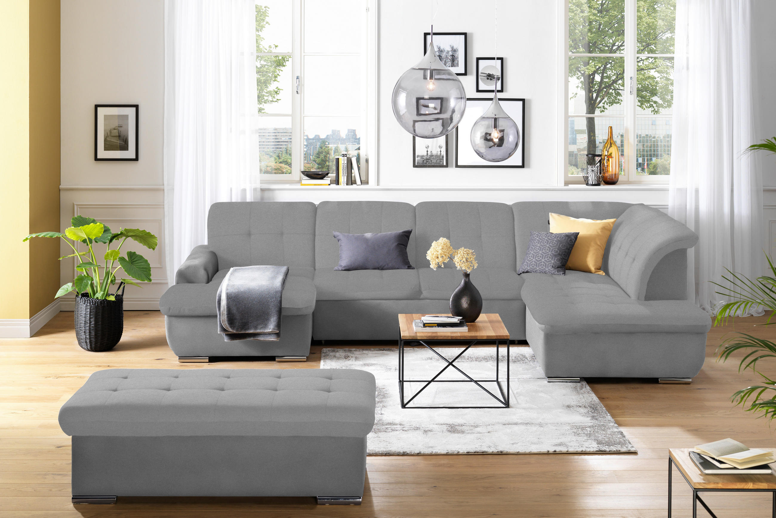 SOFFA i flatväv ljusgrå  - ljusgrå/silver, Design, metall/textil (145/342/208cm) - Livetastic