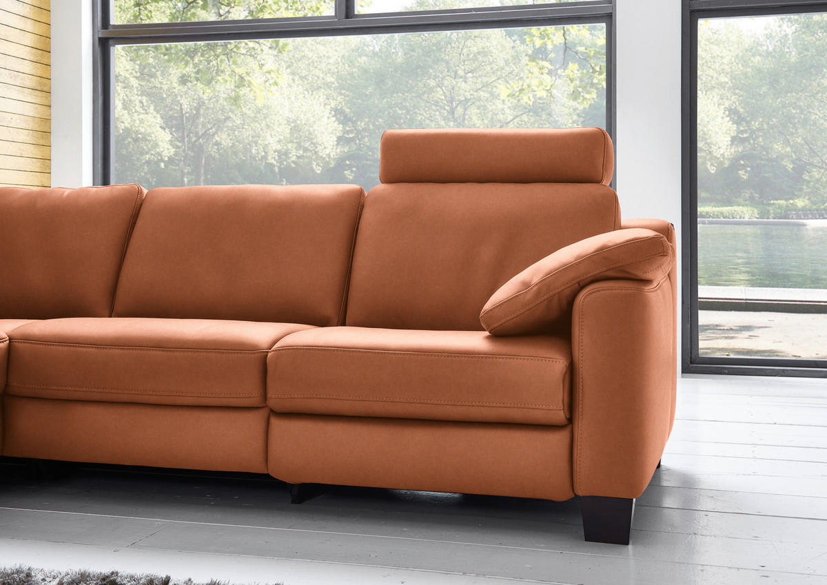 ECKSOFA in Echtleder Cognac  - Eichefarben/Cognac, Design, Leder/Holz (235/259cm) - Valdera