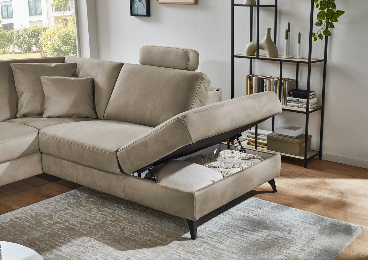 ECKSOFA Dieter Knoll Beigebraun Mikrofaser  - Beigebraun/Schwarz, Design, Textil/Metall (269/238cm) - Dieter Knoll