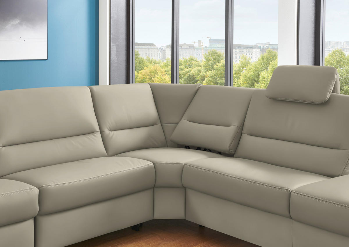 ECKSOFA in Echtleder Ecru  - Ecru/Alufarben, Konventionell, Leder/Metall (290/249cm) - Beldomo Premium