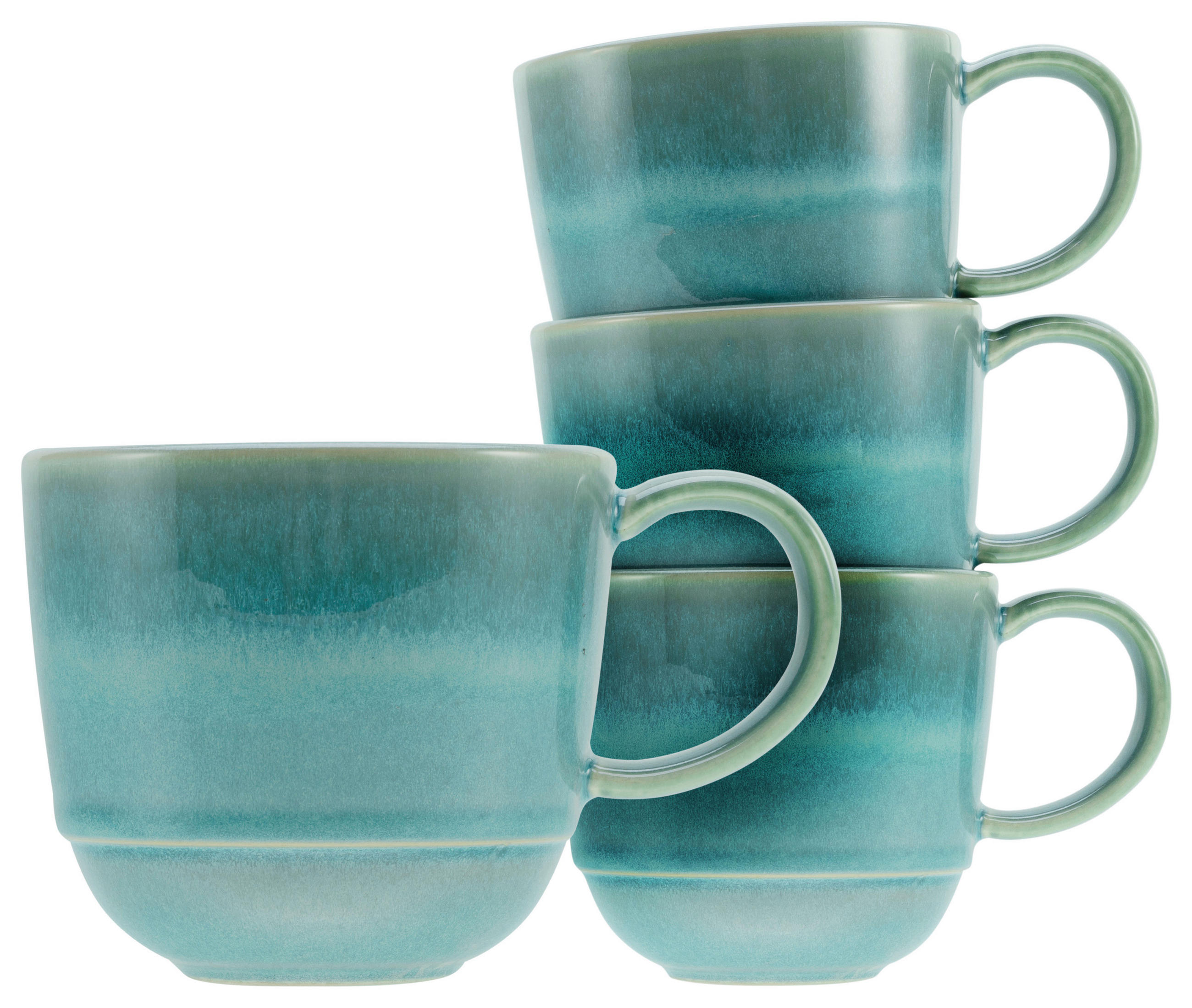 SADA HRNKŮ NA KÁVU YUKI   4dílné  - modrá/zelená, Basics, keramika (370ml) - Creatable