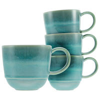 SADA HRNČEKOV NA KÁVU YUKI   4-dielne  - modrá/zelená, Basics, keramika (370ml) - Creatable