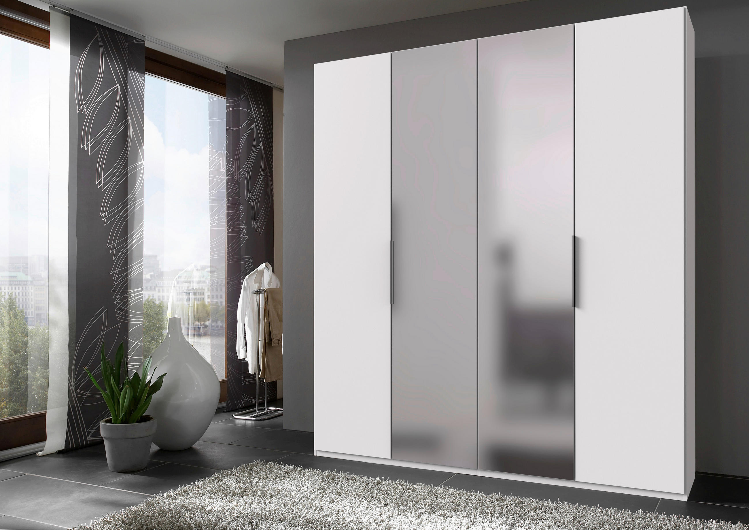 DREHTÜRENSCHRANK in Weiss  - Chromfarben/Weiss, Modern, Holzwerkstoff (200/236/58cm) - MID.YOU