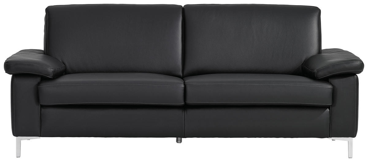 SITZGARNITUR Schwarz Echtleder  - Silberfarben/Schwarz, KONVENTIONELL, Leder/Metall (180/200/82/94cm) - Musterring