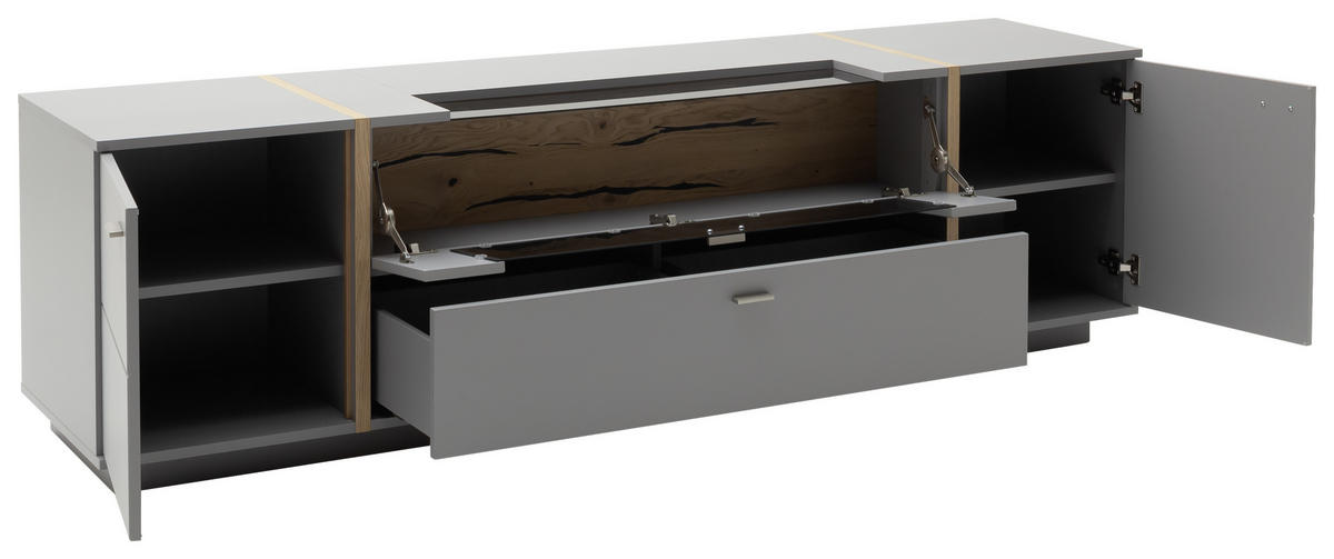 LOWBOARD  in 216/62/50 cm  - Eichefarben/Grau, Design, Glas/Holzwerkstoff (216/62/50cm) - MID.YOU
