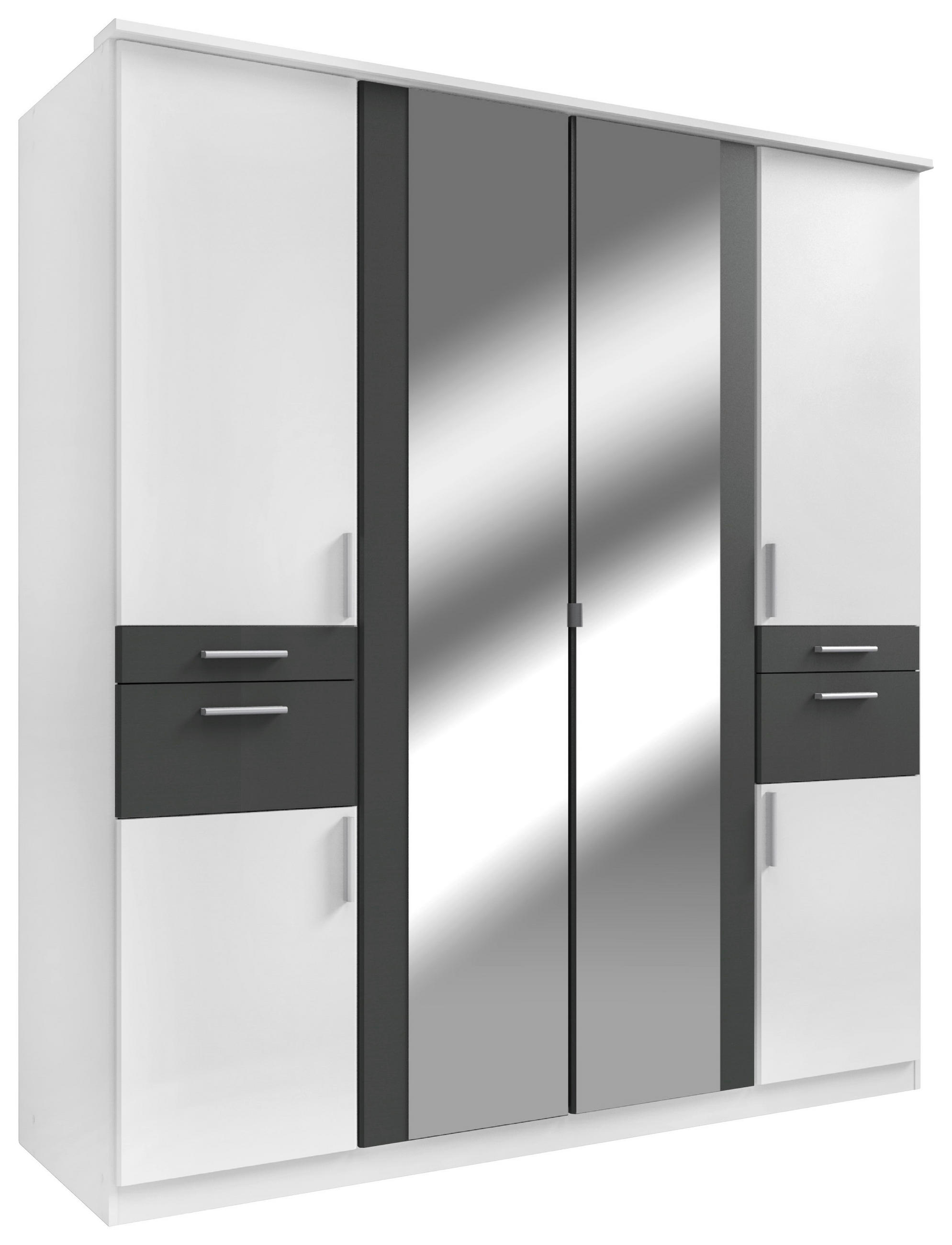 KLEIDERSCHRANK 180/198/58 cm,  in Graphitfarben, Weiß, 6-türig  - Alufarben/Graphitfarben, KONVENTIONELL, Glas/Holzwerkstoff (180/198/58cm) - Carryhome