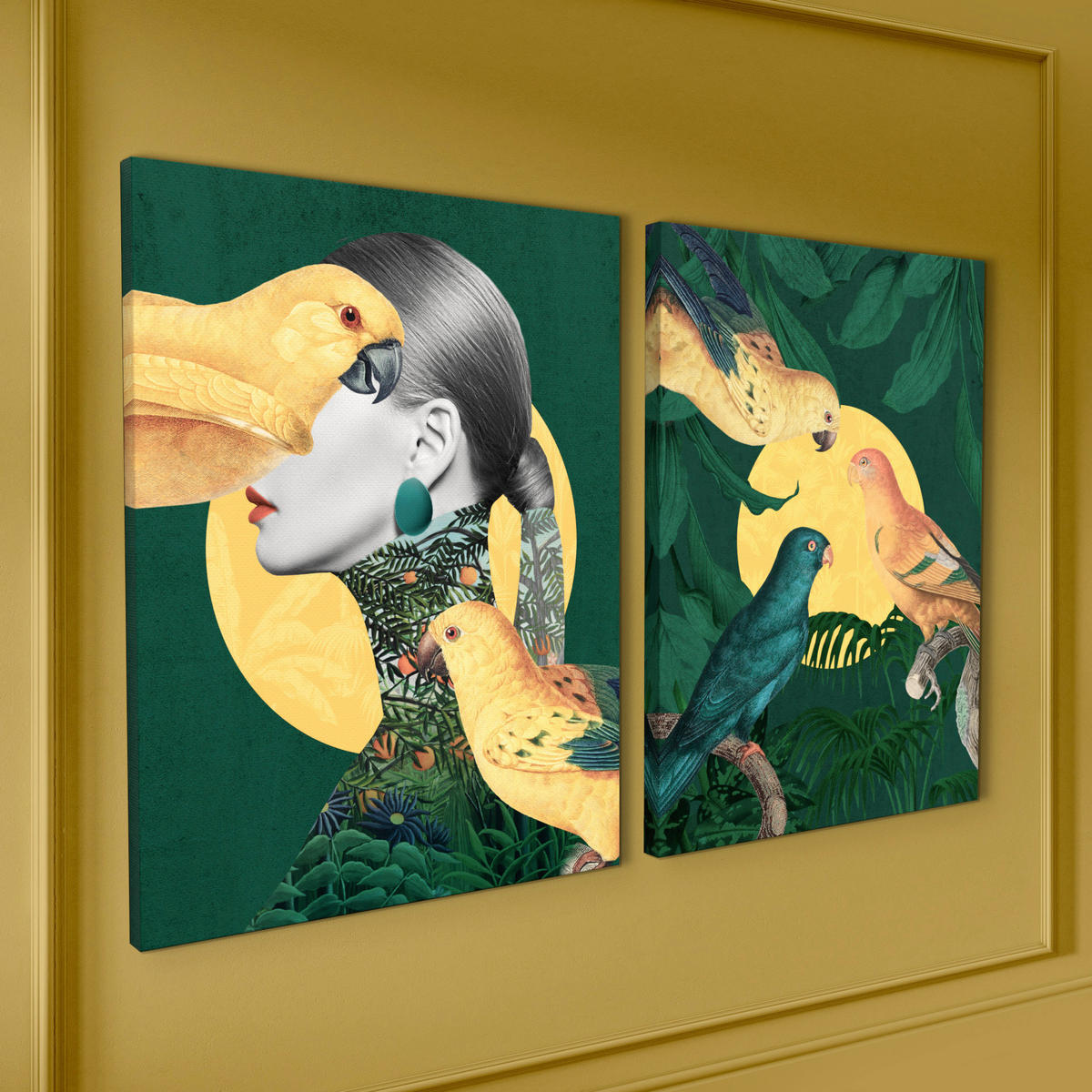 BILDERSET 2x32/42 cm  - Gelb/Grün, Basics, Holz/Textil (2x32/42cm)