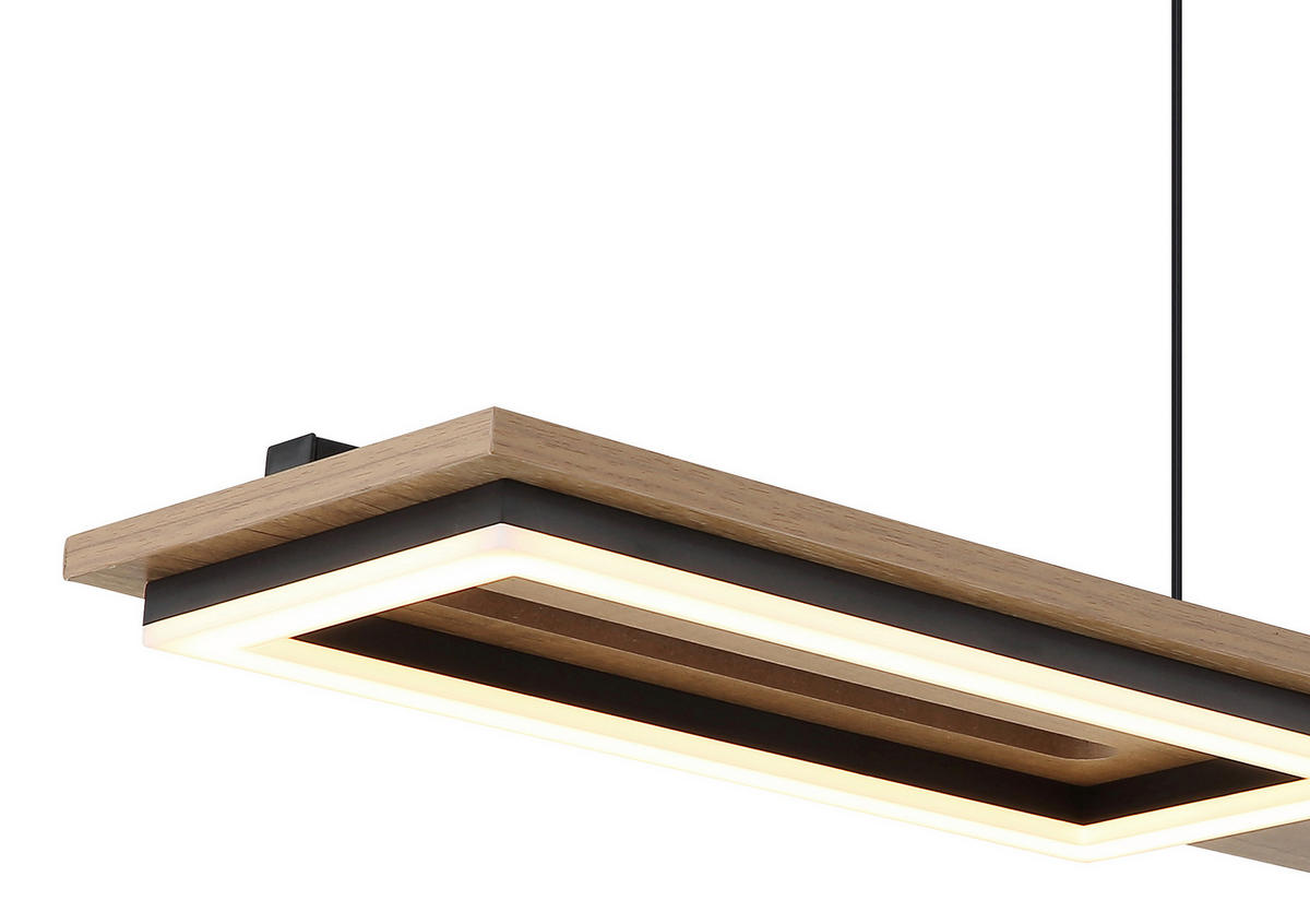 ZÁVĚSNÉ LED SVÍTIDLO, 90/18/120 cm - tmavě hnědá/černá, Design, kov/kompozitní dřevo (90/18/120cm) - Globo