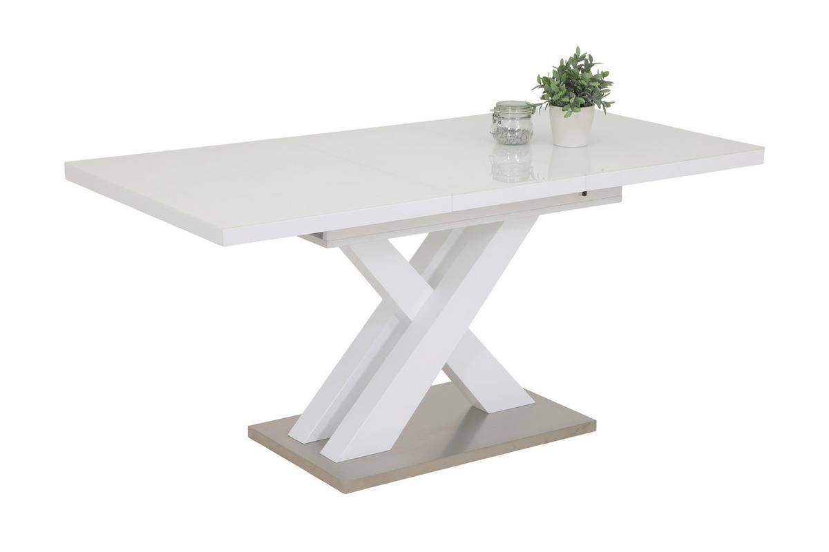 ESSTISCH in Glas, Holzwerkstoff 120-160/80/75 cm  - Weiß Hochglanz, MODERN, Glas/Holzwerkstoff (120-160/80/75cm) - MID.YOU