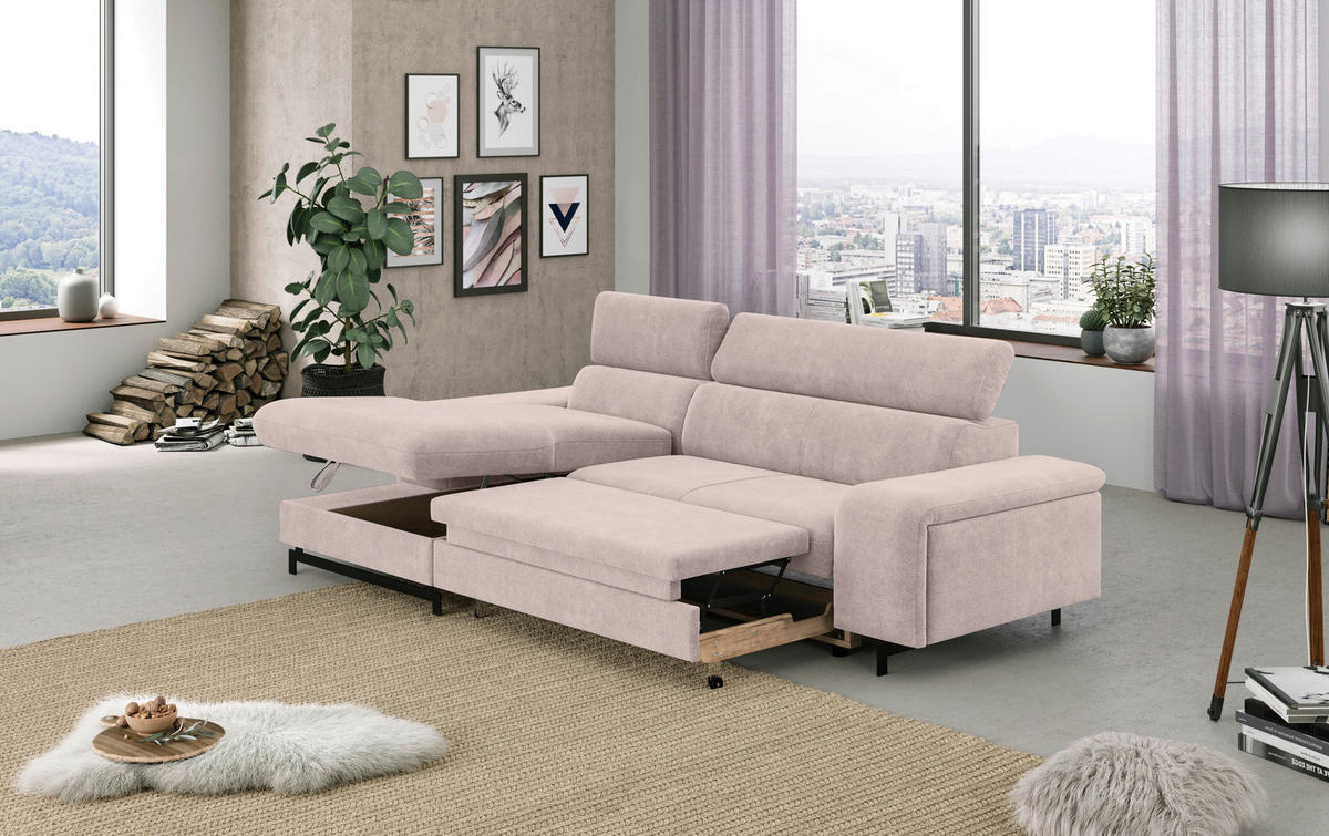 ECKSOFA Creme Chenille  - Creme/Schwarz, Textil/Metall (165/267cm) - MID.YOU