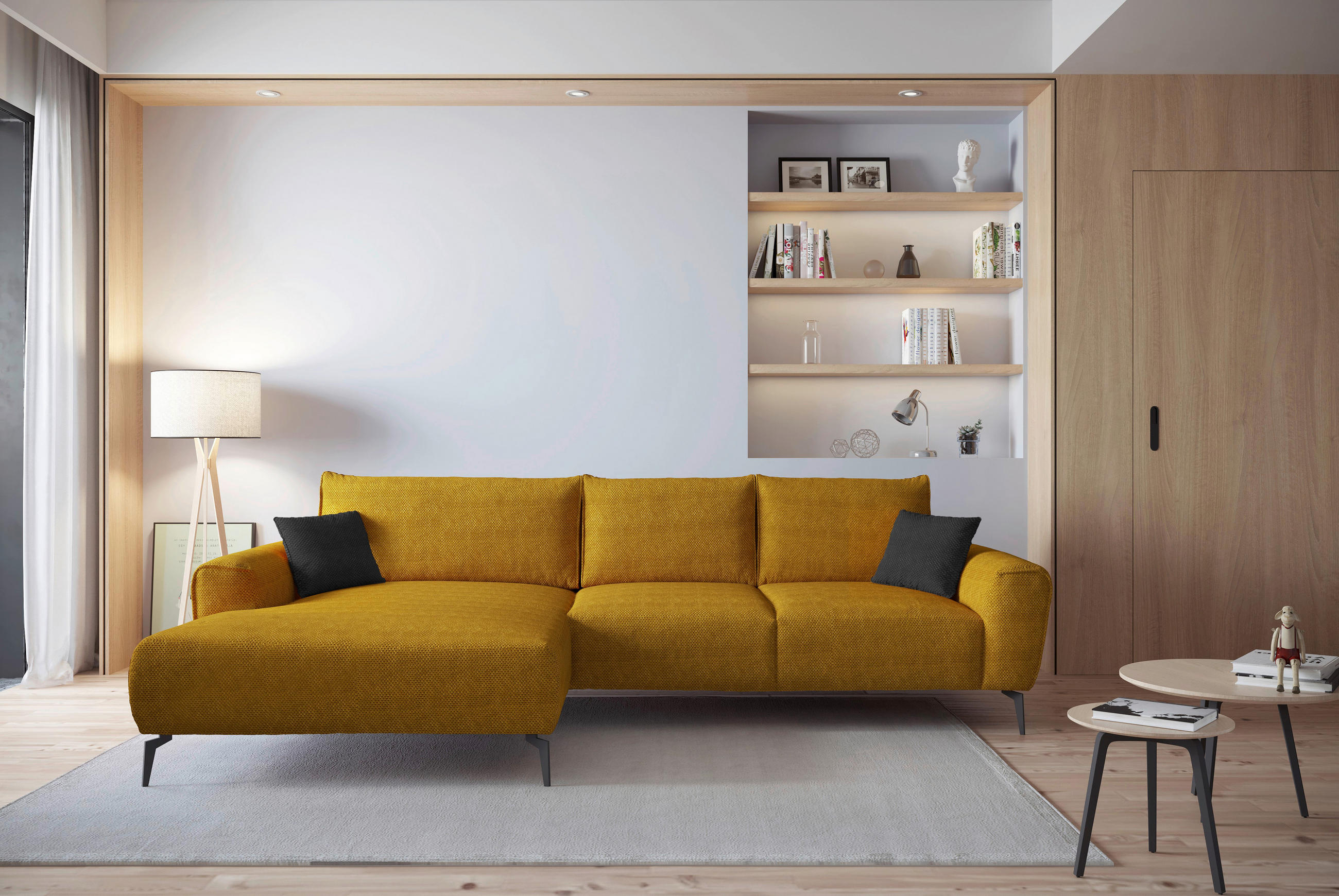 ECKSOFA in Webstoff Gelb  - Gelb/Schwarz, Design, Textil/Metall (170/272cm) - Welnova