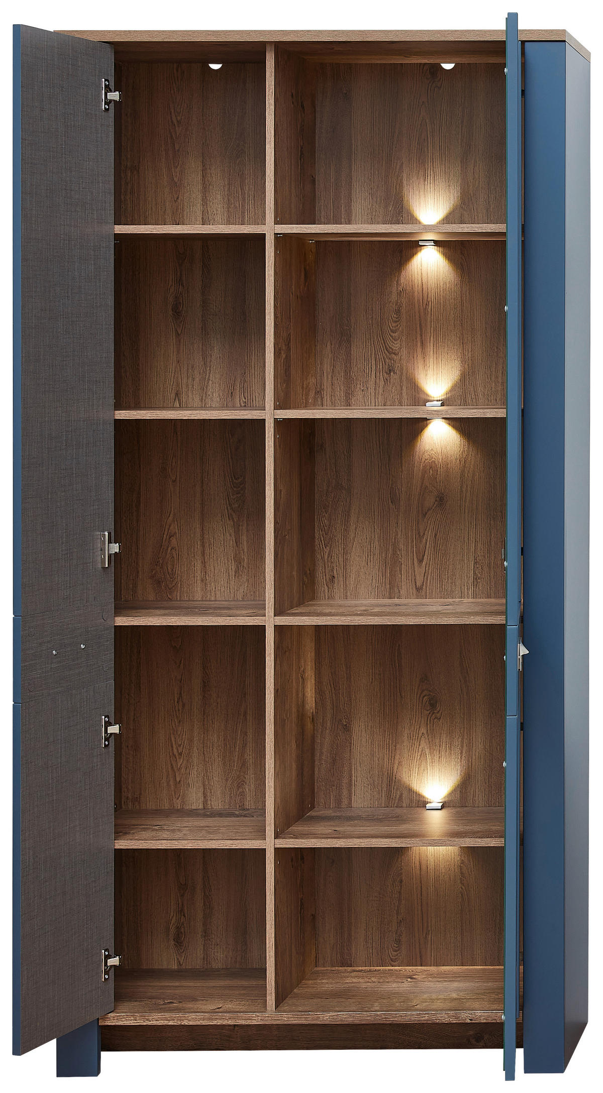 VITRINE in Eichefarben, Braun, Blau  - Blau/Eichefarben, Lifestyle, Holzwerkstoff/Metall (98/201/38cm) - MID.YOU