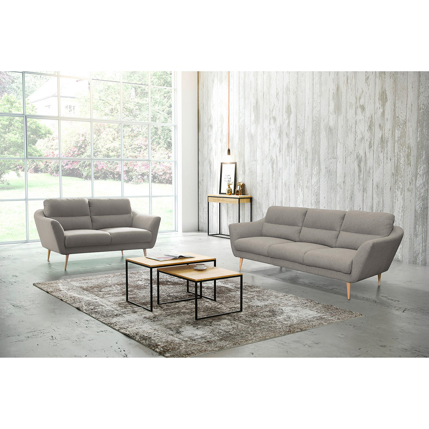 3-SITZER-SOFA Webstoff Grau  - Buchefarben/Grau, Design, Holz/Textil (209/87/88cm) - Livetastic
