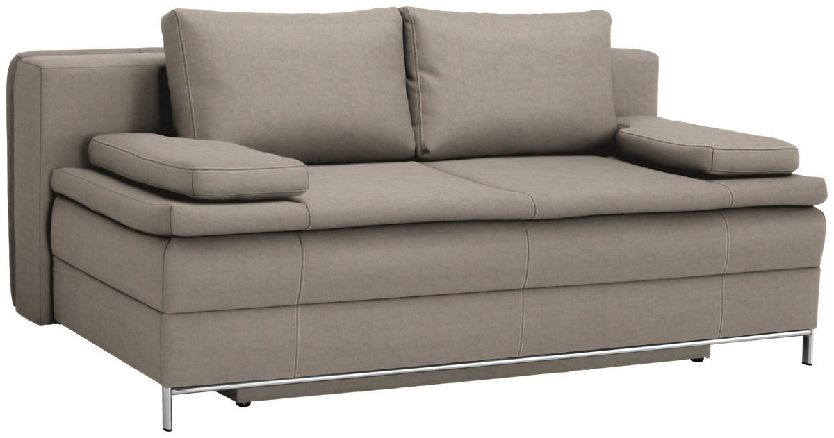 BOXSPRING KANAPÉ textil bézs  - bézs/króm, Design, textil/fém (200/93/107cm) - Novel
