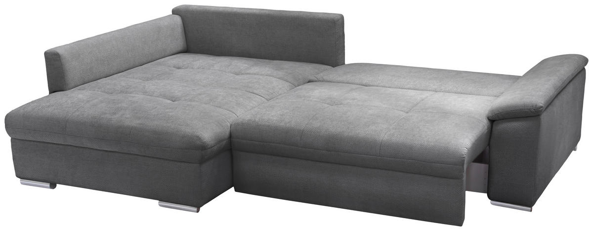 ECKSOFA in Struktur, Chenille Grau  - Silberfarben/Hellgrau, Design, Textil/Metall (178/268cm) - Livetastic