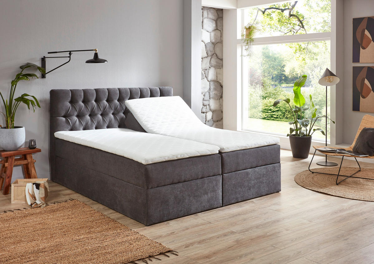 BOXBETT 160/200 cm  in Grau  - Schwarz/Grau, Modern, Kunststoff/Textil (160/200cm) - MID.YOU