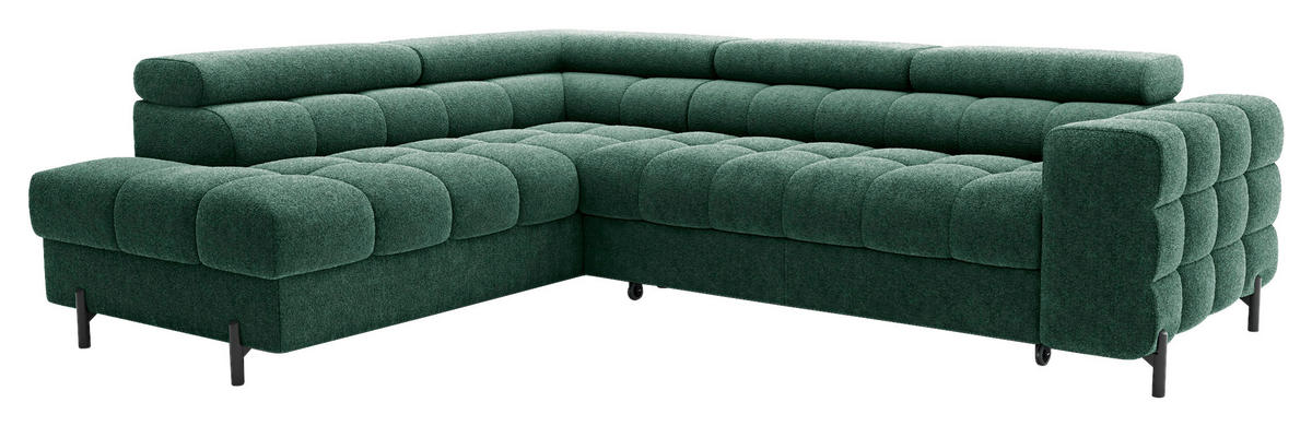 ECKSOFA FERUCCE Dunkelgrün Teddystoff Bettkasten, Kopfteilverstellung  - Dunkelgrün/Schwarz, Design, Textil/Metall (200/276cm) - MID.YOU