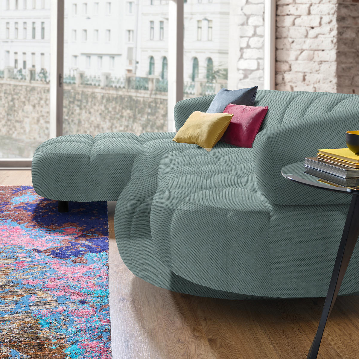 ECKSOFA in Webstoff Mintgrau  - Mintgrau/Schwarz, Design, Holz/Textil (183/284cm) - Welnova