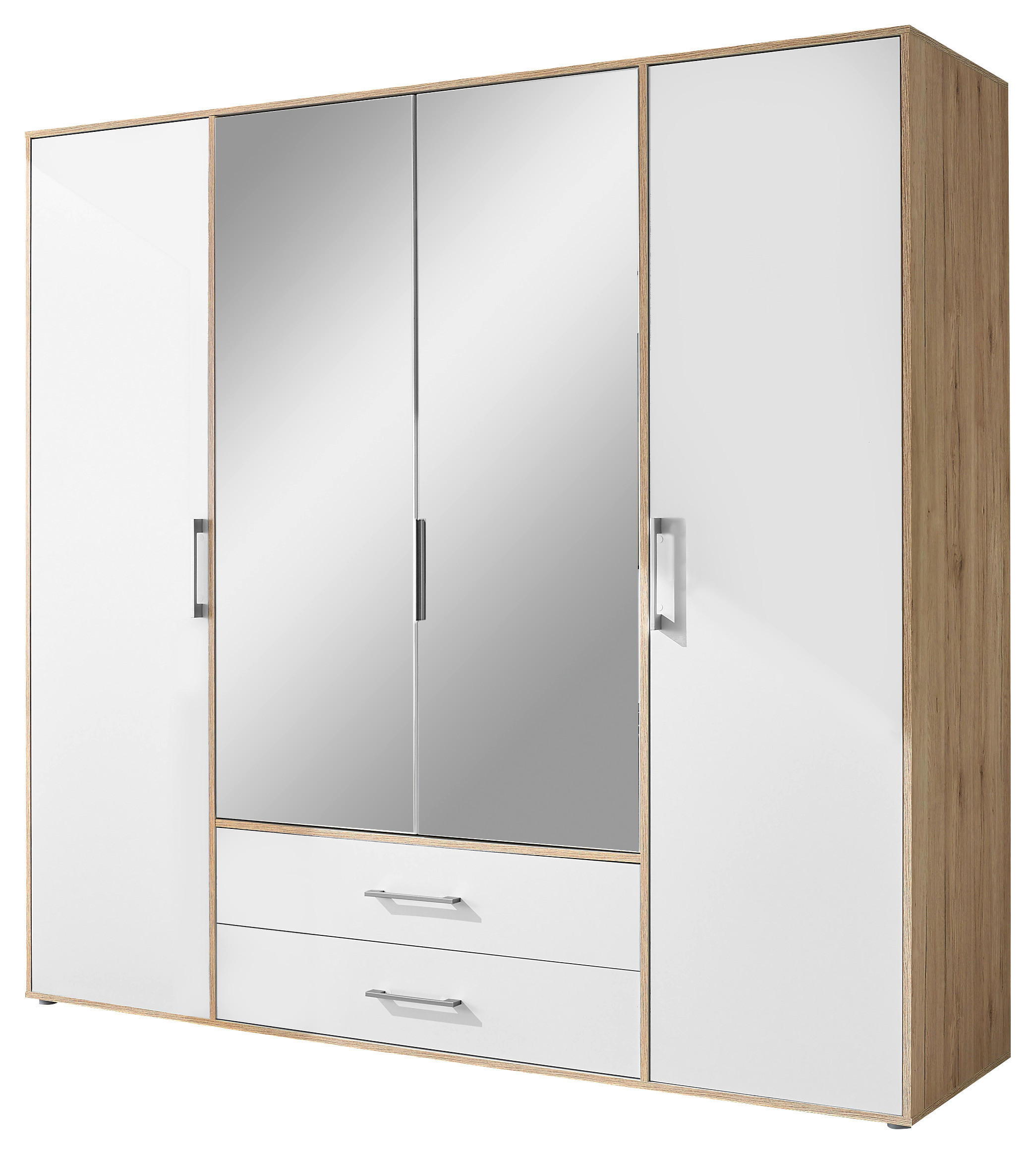KLEIDERSCHRANK 206/195/60 cm 4-türig Weiß, Eiche Artisan  - Alufarben/Weiß, Basics, Glas/Holzwerkstoff (206/195/60cm)