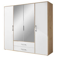 KLEIDERSCHRANK 206/195/60 cm 4-türig Weiß, Eiche Artisan  - Alufarben/Weiß, Basics, Glas/Holzwerkstoff (206/195/60cm)
