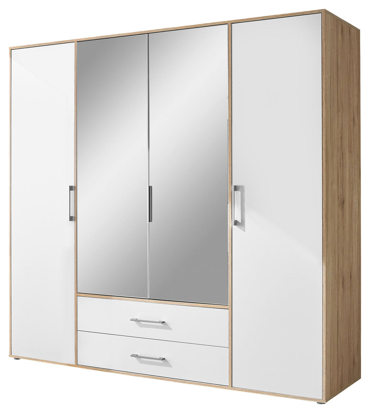 KLEIDERSCHRANK 206/195/60 cm 4-türig Weiß, Eiche Artisan  - Alufarben/Weiß, Basics, Glas/Holzwerkstoff (206/195/60cm)