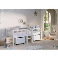 SPIELBETT Absturzsicherung, Leiter, Rollrost, Bettschublade 90/200 cm  in Weiß  - Naturfarben/Weiß, MODERN, Holz (90/200cm) - Vipack