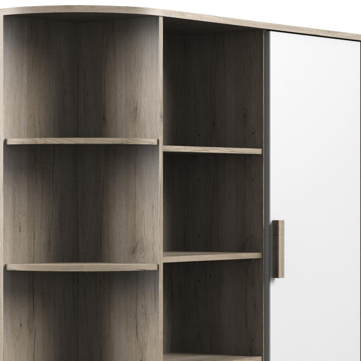 ROHOVÝ ŠATNÍK, 124/199/148 cm - biela/dub San Remo, Design, kompozitné drevo (124/199/148cm) - MID.YOU