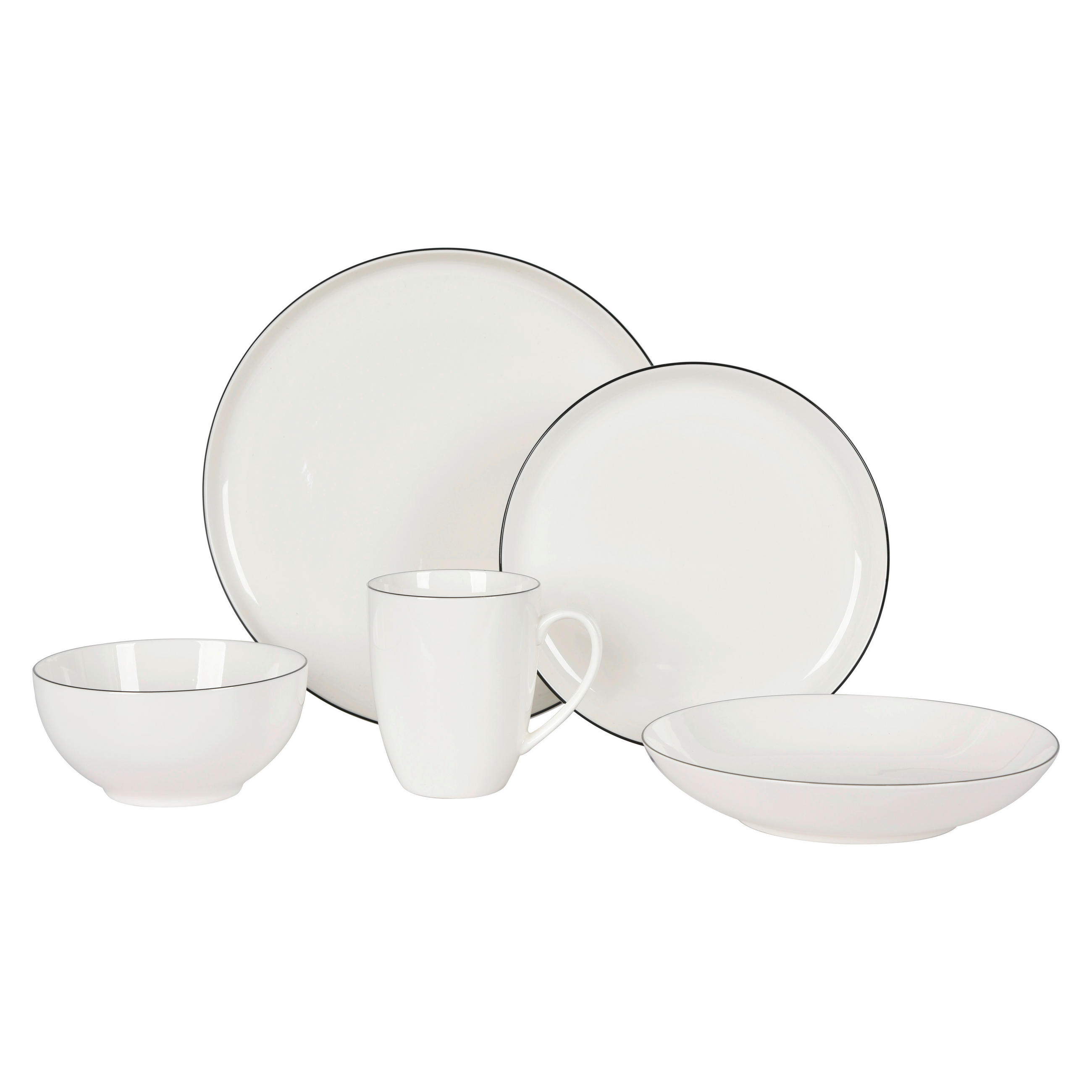KOMBINOVANÝ SERVIS 20-dielne, nový kostný porcelán (new bone china) keramika  - čierna/biela, Design, keramika - Novel