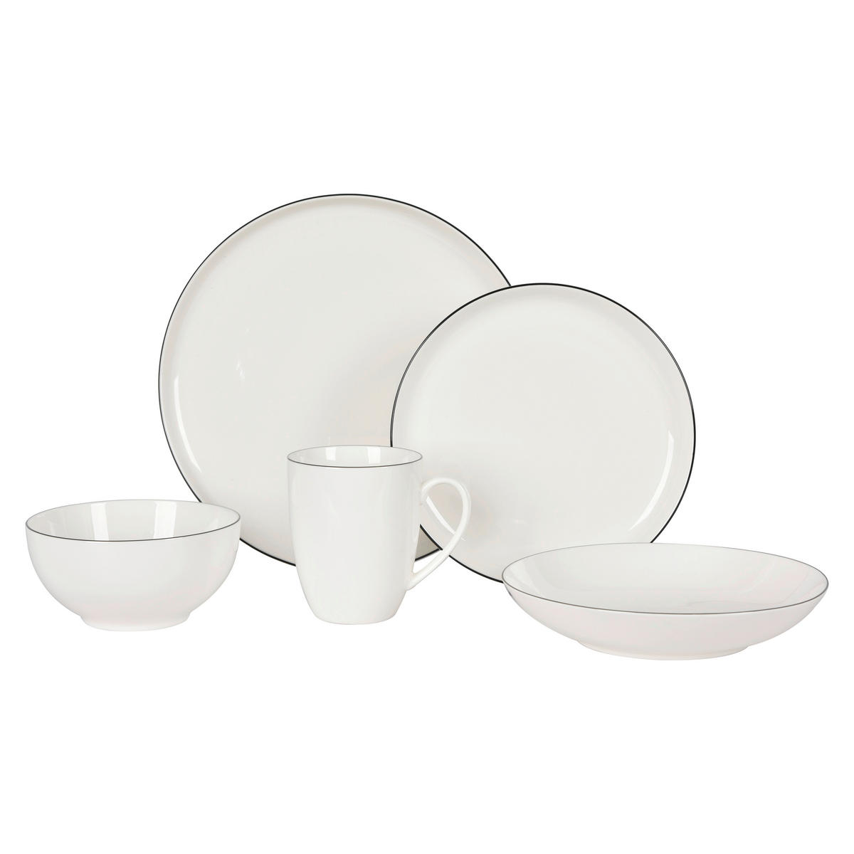 KOMBINOVANÝ SERVIS 20-dielne, nový kostný porcelán (new bone china) keramika  - čierna/biela, Design, keramika - Novel
