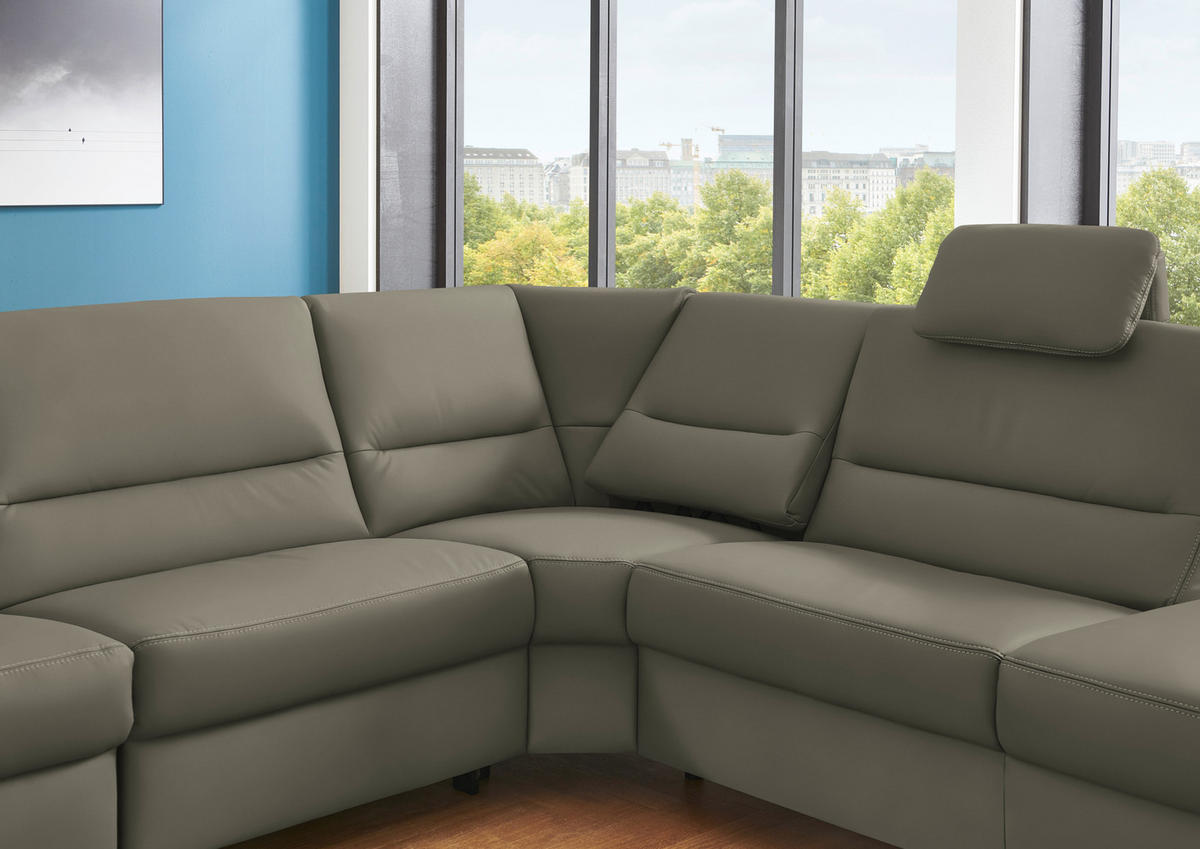 ECKSOFA in Echtleder Hellgrau  - Hellgrau/Alufarben, Konventionell, Leder/Metall (290/249cm) - Beldomo Premium