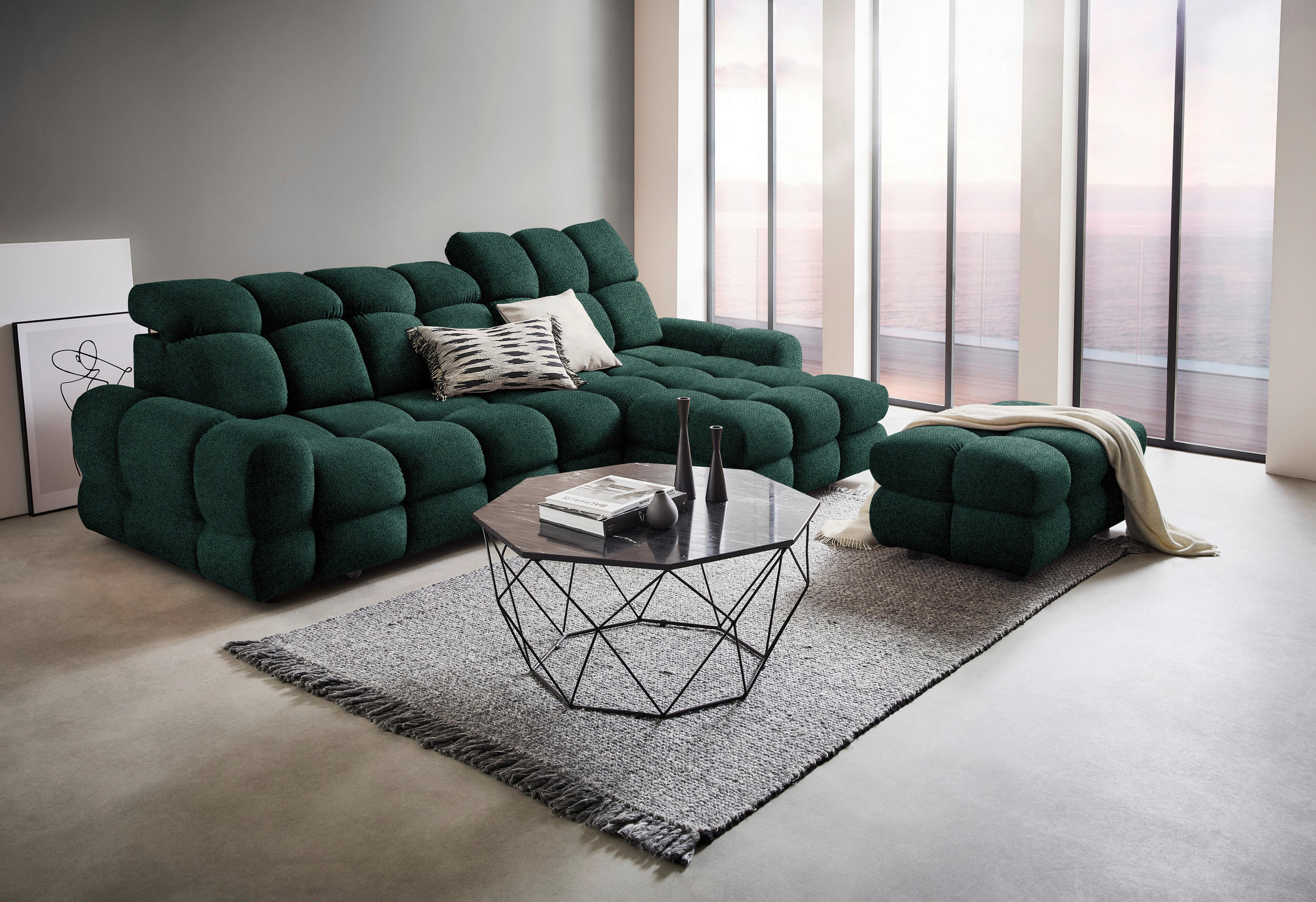 HÖRNSOFFA i velour mörkgrön  - svart/mörkgrön, Design, textil/plast (283/178cm) - Welnova