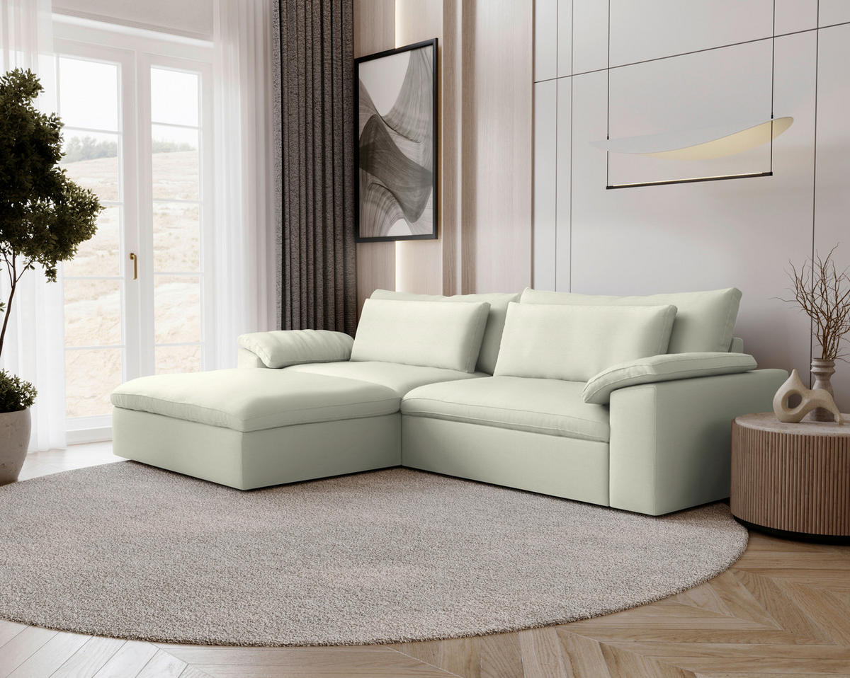 ECKSOFA  Chenille Creme  - Creme/Schwarz, Modern, Kunststoff/Textil (198/306cm) - Carryhome