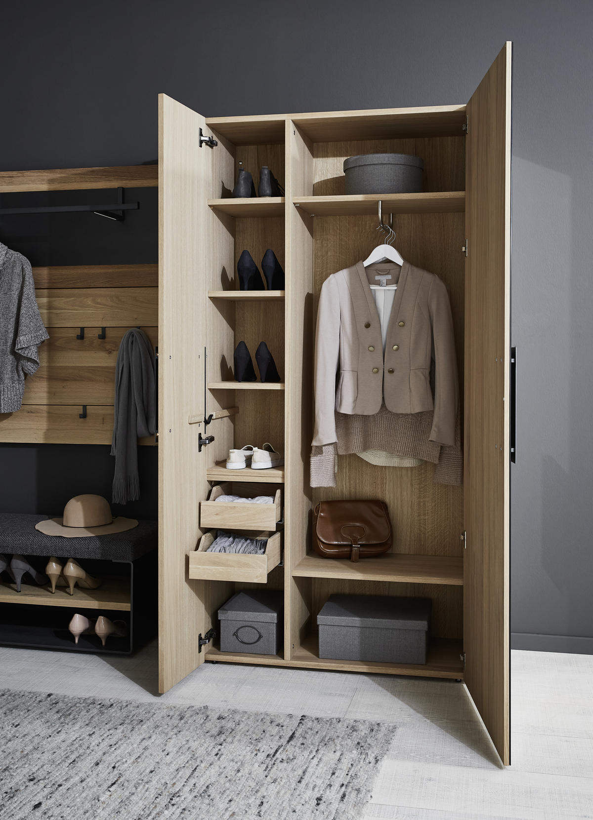 GARDEROBENSCHRANK  in 97,2/194/43,5 cm  - Eichefarben/Anthrazit, Natur, Glas/Holz (97,2/194/43,5cm) - Voglauer