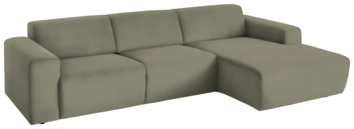 ECKSOFA Olivgrün Feincord  - Schwarz/Olivgrün, Design, Kunststoff/Textil (301/177cm) - Beldomo Style