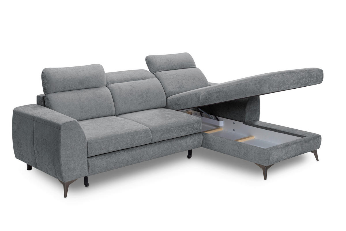 ECKSOFA MUENSTER in Chenille Anthrazit  - Anthrazit/Schwarz, Basics, Textil/Metall (264/191cm) - Livetastic