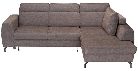 ECKSOFA Dunkelbraun Chenille Zierkissen, Bettkasten, Schlaffunktion, Rücken echt, Kopfteilverstellung, Liegefläche im Originalstoff  - Dunkelbraun/Schwarz, KONVENTIONELL, Textil/Metall (266/185cm) - Carryhome