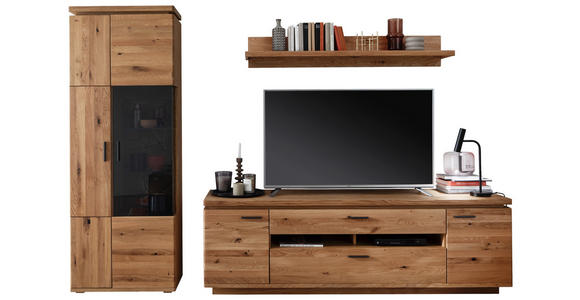 WOHNWAND  in Eichefarben  300/204/50 cm  - Eichefarben/Anthrazit, Natur, Glas/Holz (300/204/50cm) - Linea Natura