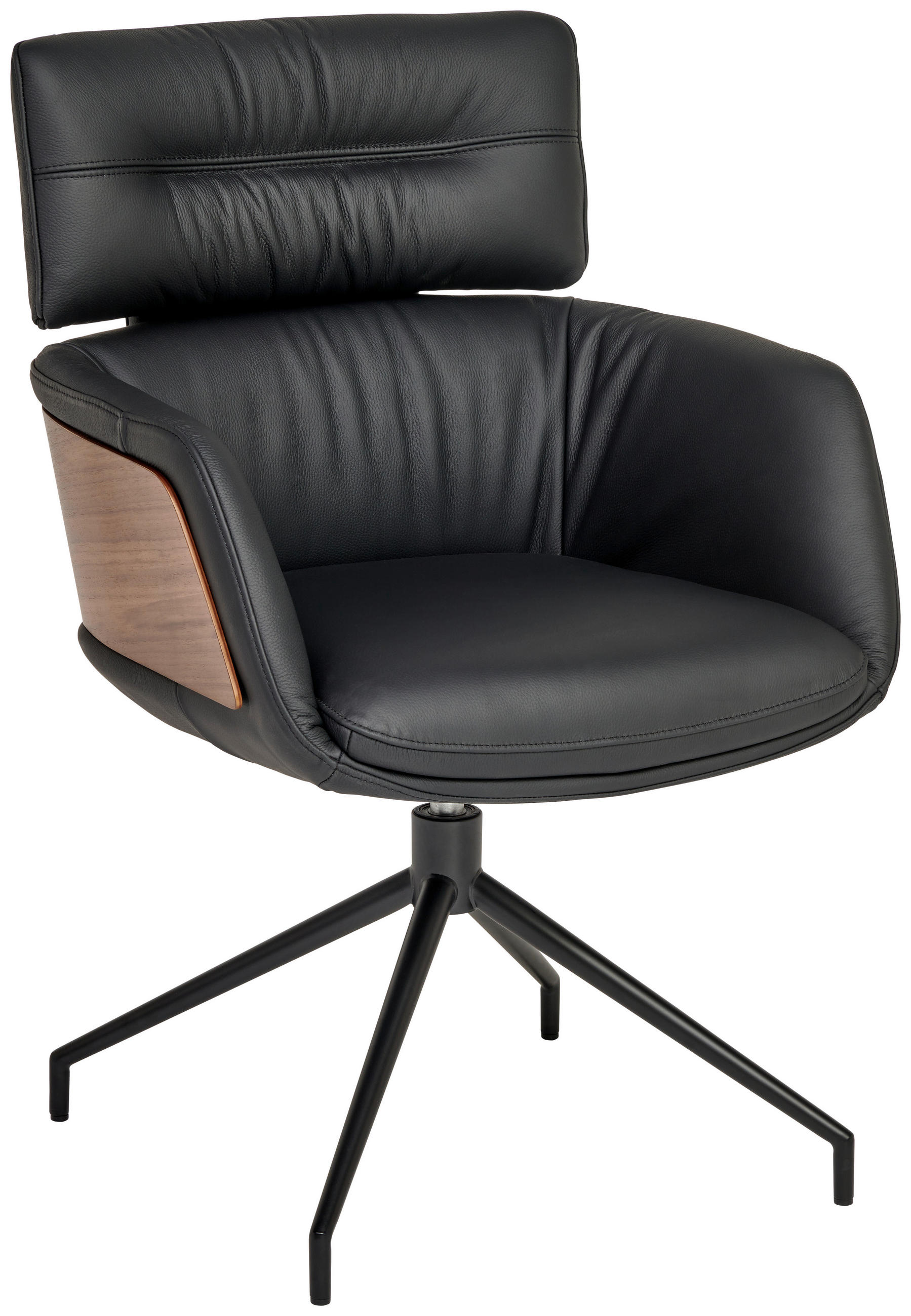 ARMLEHNSTUHL  Lederauswahl, Wippfunktion, Sitzfläche 360° drehbar, automatische Rückholfunktion  Echtleder  Schwarz, Walnussfarben  - Walnussfarben/Schwarz, Design, Leder/Holz (62/92/66cm) - Dieter Knoll