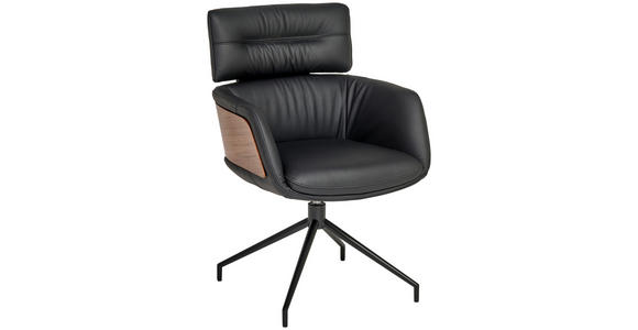 ARMLEHNSTUHL  Lederauswahl, Wippfunktion, Sitzfläche 360° drehbar, automatische Rückholfunktion  Echtleder  Schwarz, Walnussfarben  - Walnussfarben/Schwarz, Design, Leder/Holz (62/92/66cm) - Dieter Knoll