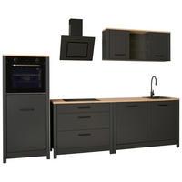 KÜCHENLEERBLOCK   in Anthrazit, Eiche Artisan  - Anthrazit/Schwarz, MODERN, Glas/Holzwerkstoff (300/167/60cm) - home24