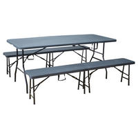 TISCHGARNITUR 3-TLG. 3-teilig  - Anthrazit, KONVENTIONELL, Kunststoff/Metall (180/74/74cm)
