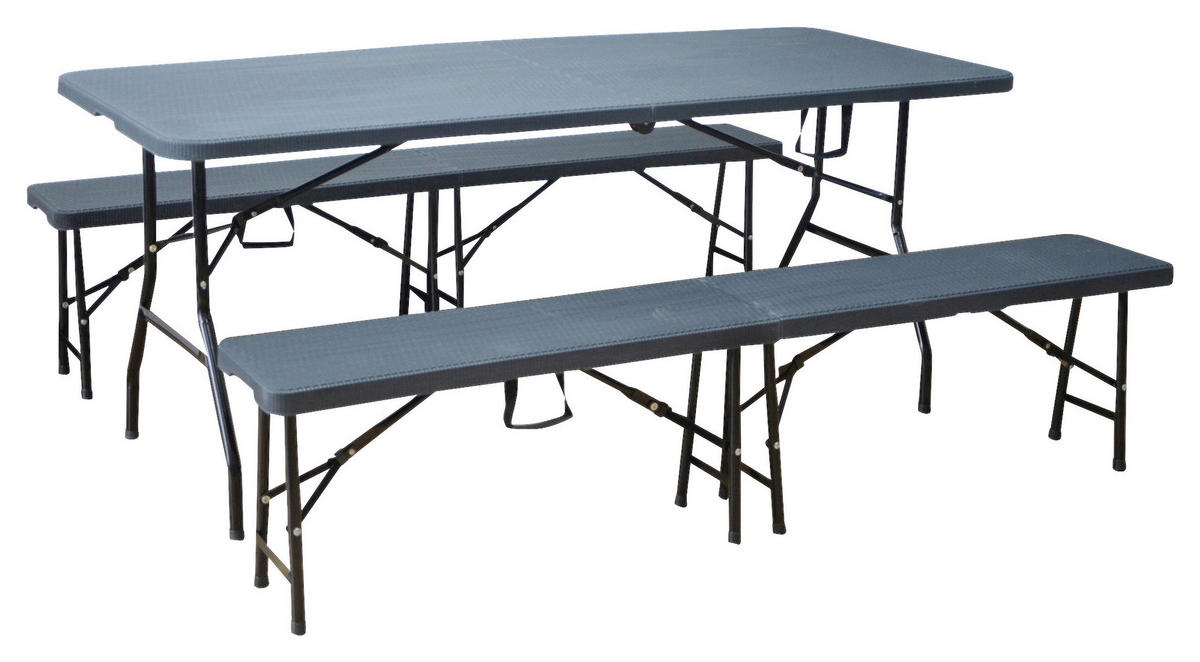 TISCHGARNITUR 3-TLG. 3-teilig  - Anthrazit, KONVENTIONELL, Kunststoff/Metall (180/74/74cm)