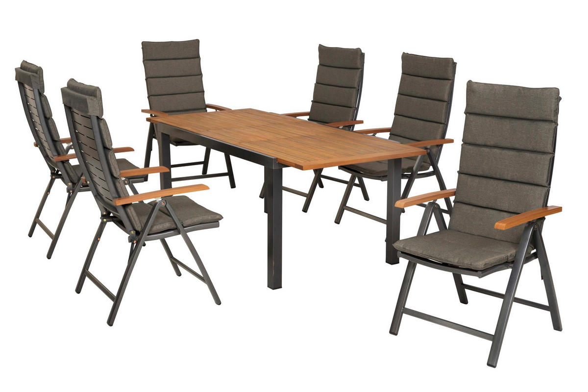 GARTENTISCHGRUPPE  - Graphitfarben/Akaziefarben, KONVENTIONELL, Holz/Textil - Gardenson