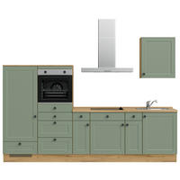 KÜCHENBLOCK 300 cm   in Eichefarben, Schilfgrün  - Schilfgrün/Eichefarben, MODERN, Holzwerkstoff/Metall (300cm) - Nobilia