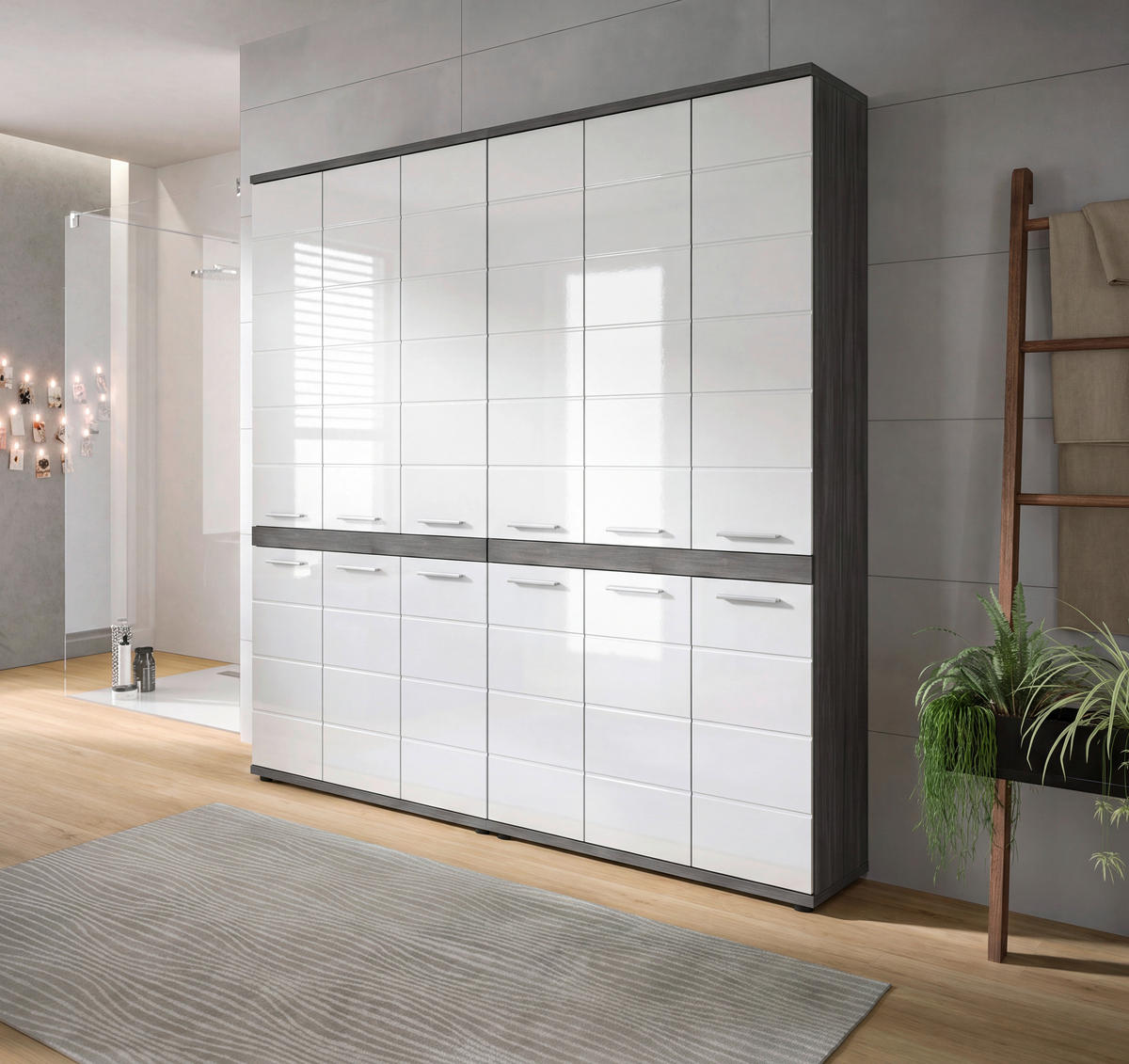 BADEZIMMER 2-teilig  in 180 cm  - Weiß Hochglanz/Silberfarben, Trend, Holzwerkstoff/Kunststoff (180cm) - MID.YOU